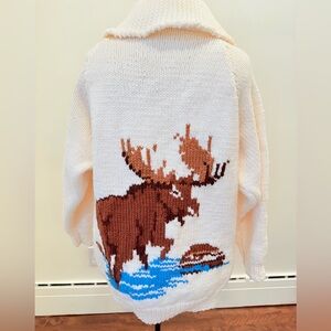Vintage Mary Maxim Cowichan-style moose sweater
